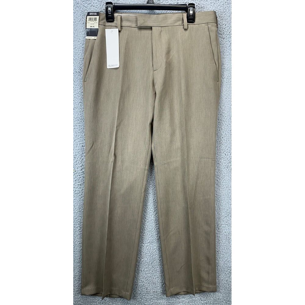 Kenneth Cole Reaction Pants Mens 34X30 Tan Urban Heather Dress Straight Leg NEW
